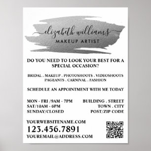 Affiche Artiste maquillage brosse en argent Script