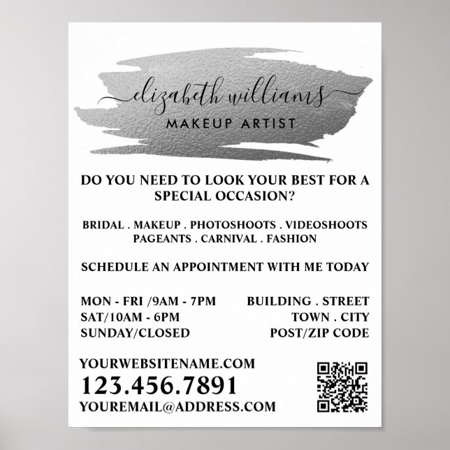 Affiche Artiste maquillage brosse en argent Script (Devant)