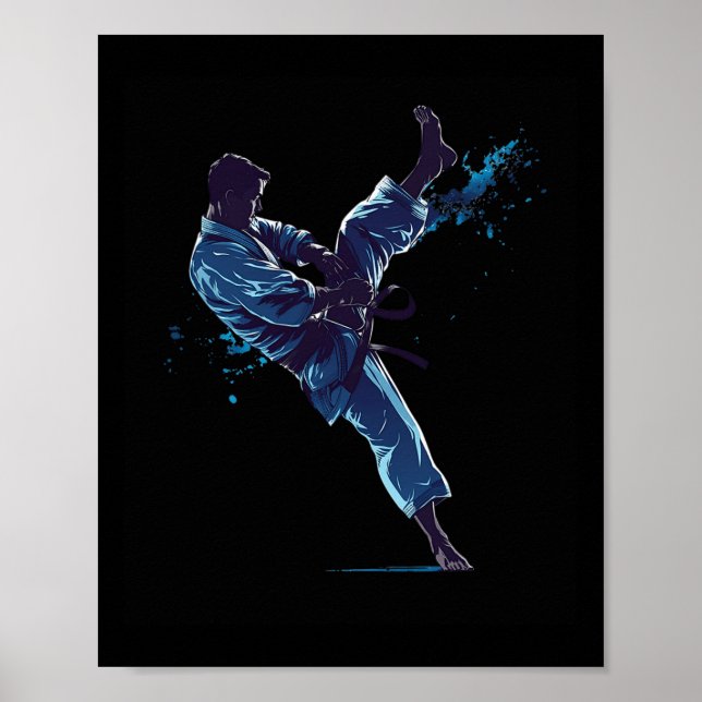 Affiche Artiste martial dynamique coup de pied de karaté (Devant)