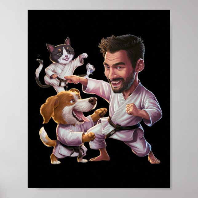 Affiche Artiste Martiale Avec Karate Chien Et Chat En Acti (Devant)
