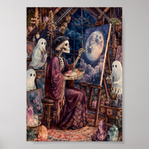 Affiche Artiste squelette gothique peignant un fantôme de