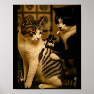 Affiche Artiste tatoué au tatouage de chat à cigarette vin