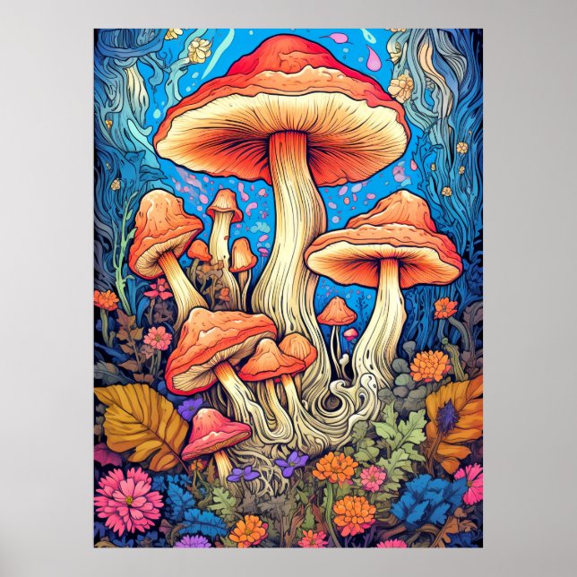 Affiche Artiste Wild Psychedelic Mushroom Art (Devant)