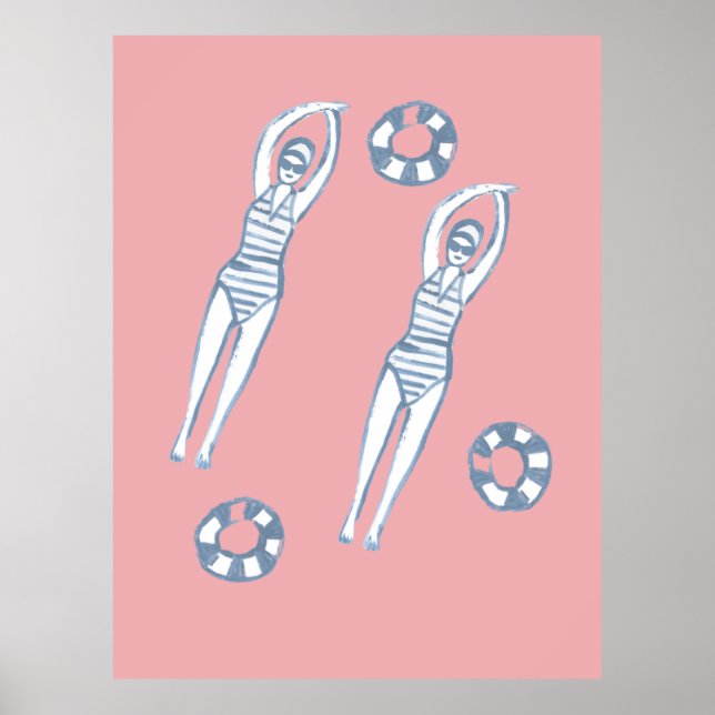 Affiche Artistic Snychro Swimmers Blue Illustration Pink (Devant)