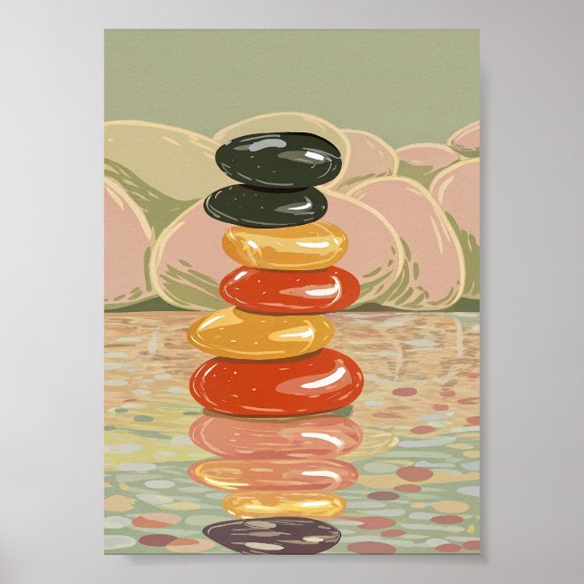 Affiche Artistic Zen Stone Stack Polished Pebbles  (Devant)