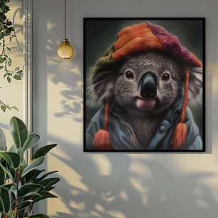 Affiche artistique chapeau patchwork koala Beanie