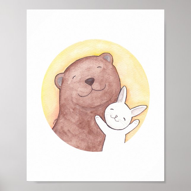 Affiche artistique de l'ours heureux et du lapin D (Devant)