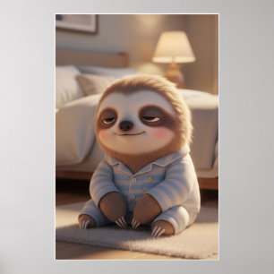 Affiche artistique de pyjama de paresseux mignon e