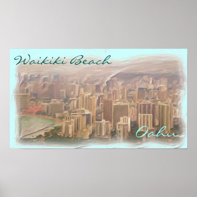 Affiche artistique de Waikiki Beach Oahu (Devant)