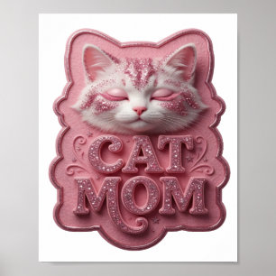 Affiche Artistique texte 3D rose CAT MOM