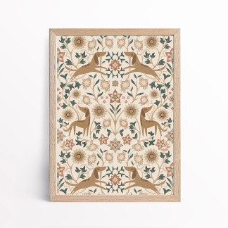 Affiche Arts and Crafts Folk Art Dog Floral Art