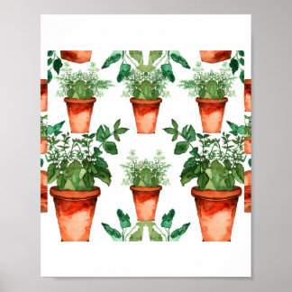 Affiche Arts & Crafts Kitchen Herbs Pattern