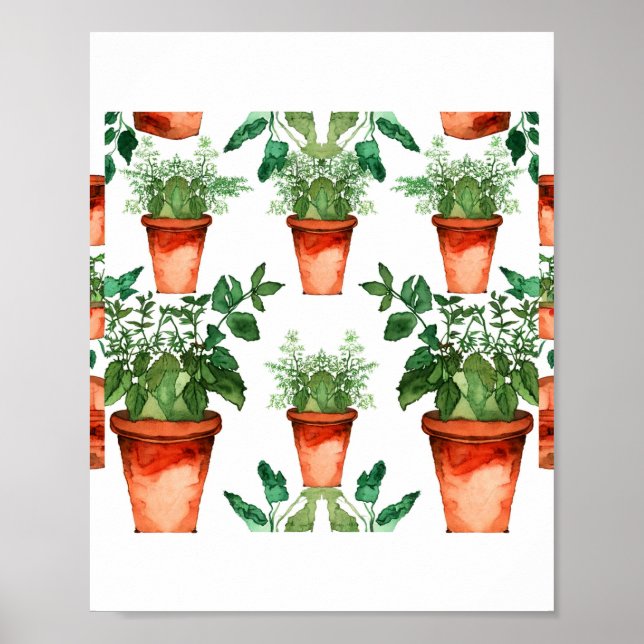 Affiche Arts & Crafts Kitchen Herbs Pattern (Devant)