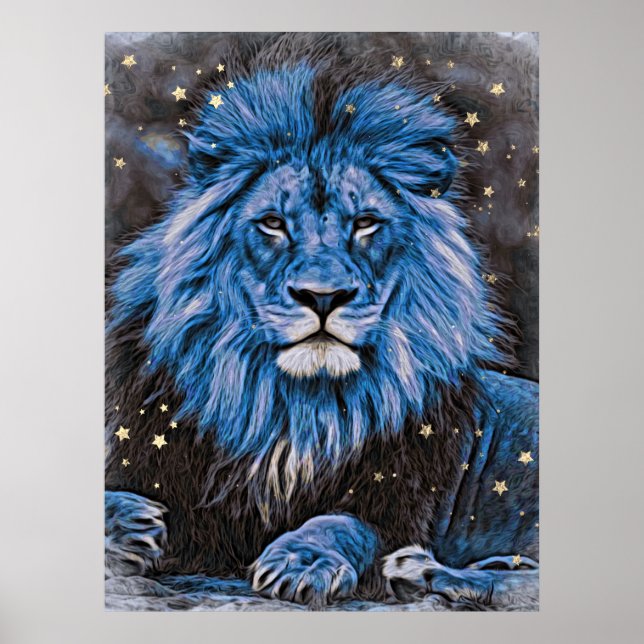 Affiche *~* Artsy Abstrait Bold Celestial LION AP23 Bleu (Devant)