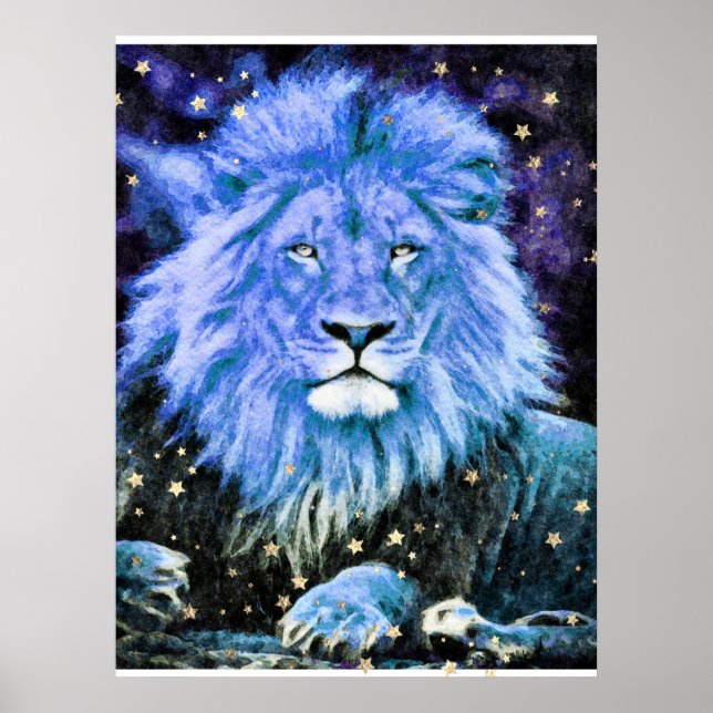 Affiche *~* Artsy AP23 Bleu céleste artistique LION (Devant)