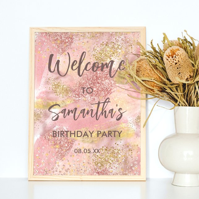Affiche Artsy moderne Fille rose Faux Gold Parties scintil (Créateur téléchargé)