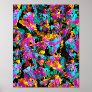 Affiche Artsy Moderne Neon Couleurs Noir Abstrait Peinture