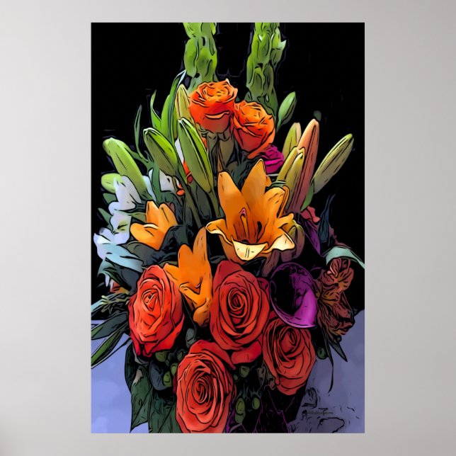 Affiche Artsy Orange Floral Arrangement (Devant)