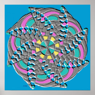 Affiche Artwork géométrique coloré sur bleu