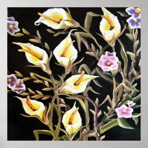 Affiche Arum Lily Design Floral Artistique Sur Noir