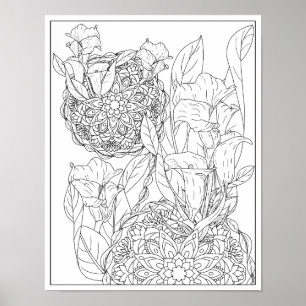 Affiche Arum Lys et Feuilles Mandala Coloriage Adulte