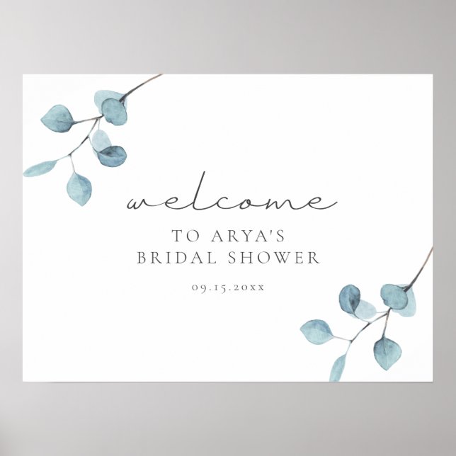 Affiche ARYA Eucalyptus Verdure Bienvenue à la Baby Shower (Devant)