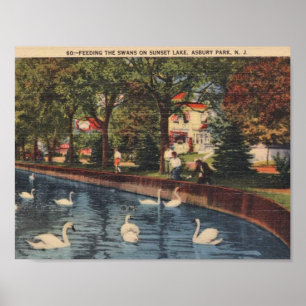 Affiche Asbury Park, New Jersey, Feeding the Swans, années