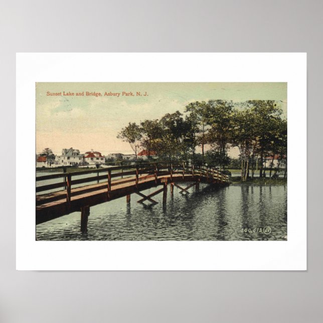 Affiche Asbury Park NJ Sunset Lake Bridge 1914 Inspiré (Devant)