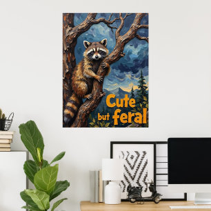 Affiche Ascent ombragé : Raccoon dans l'arbre crépusculair