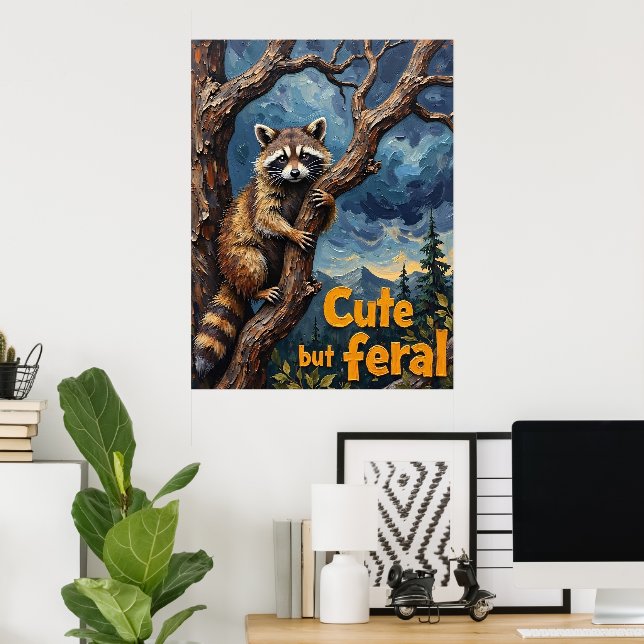 Affiche Ascent ombragé : Raccoon dans l'arbre crépusculair (Bureau à domicile)