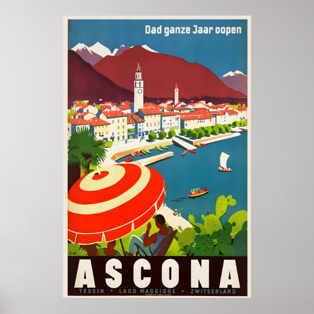 Affiche Ascona Lake Maggiore Switzerland Vintage Travel (Devant)