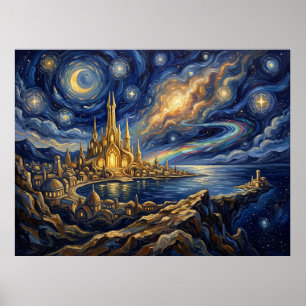 Affiche Asgard Nuit Étoilée Paysage de Comics Marvel