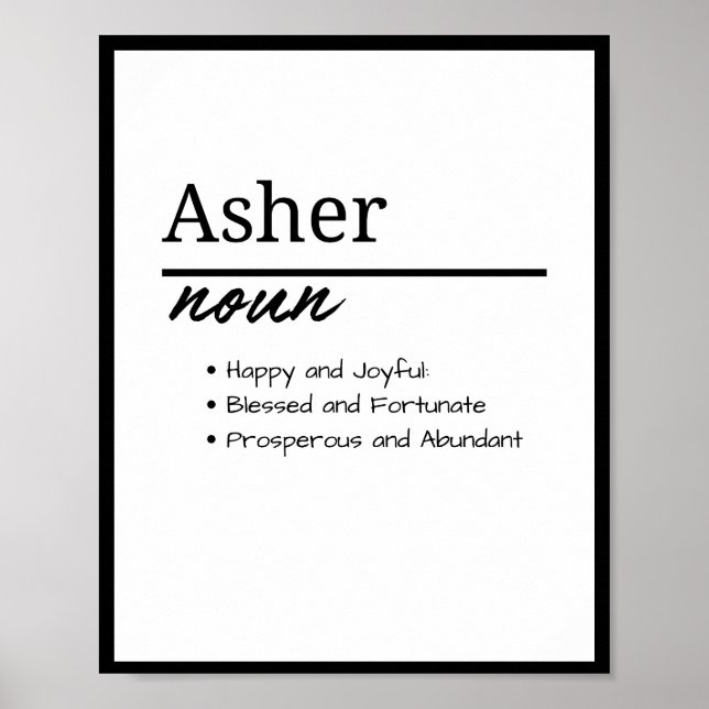 Affiche Asher, Garçon Nom Personnalisé Définition (Devant)
