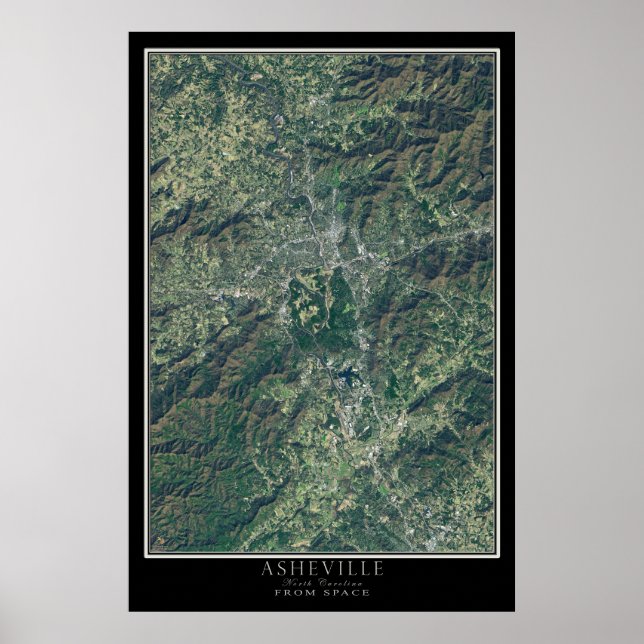 Affiche Asheville Caroline Du Nord De Carte Satellite Spat (Devant)