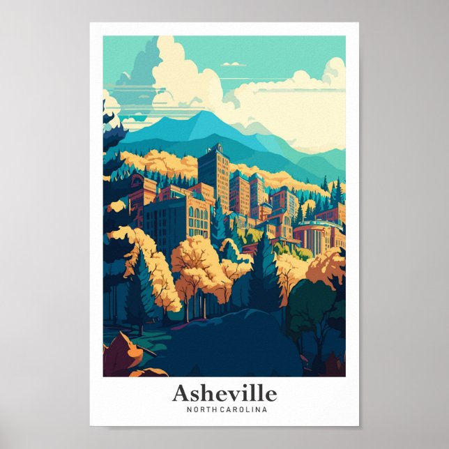 Affiche Asheville North Carolina Travel Art Vintage (Devant)