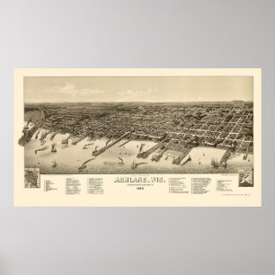 Affiche Ashland, carte panoramique de WI - 1886