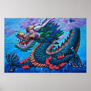 Affiche Asian Chinese Colourful Dragon Print