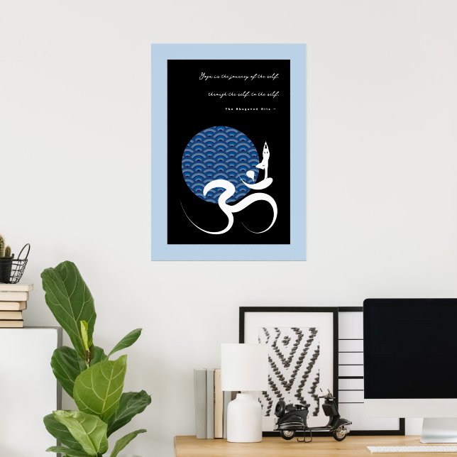Affiche Asiatique Bleu Yoga Moderne Zen Calligraphie Om Au (Bureau à domicile)
