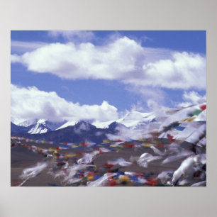Affiche Asie, Chine, Tibet, col de Tangla. Drapeaux de pri