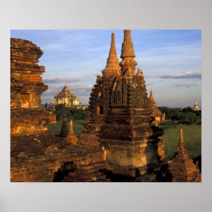 Affiche Asie, Myanmar, Bagan. Temples antiques et