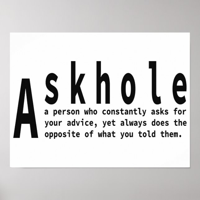 Affiche Askhole - Définition du dictionnaire sarcastique (Devant)