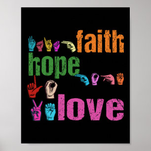 Affiche ASL Faith Hope Love American Sign Language Christi