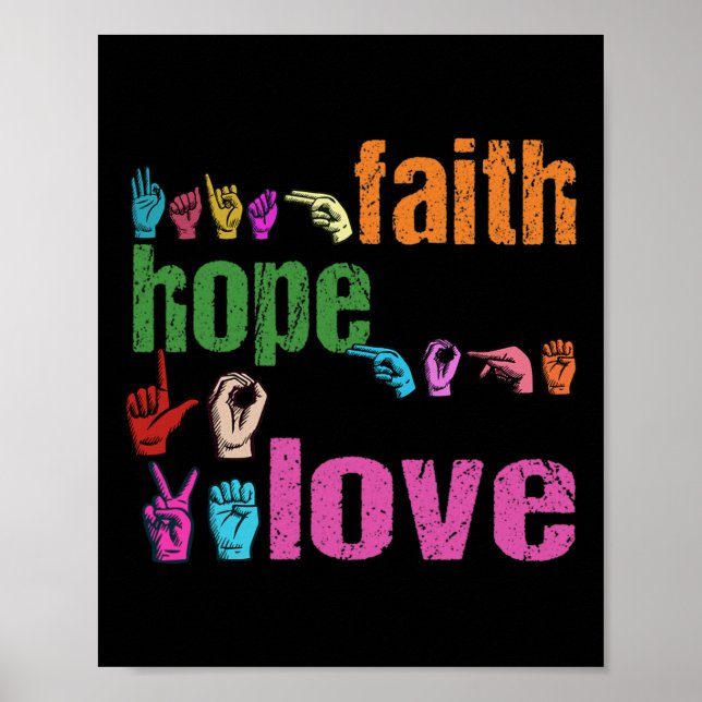 Affiche ASL Faith Hope Love American Sign Language Christi (Devant)