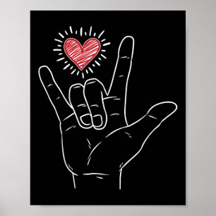 Affiche Asl Heart I Love You Hand Sign Language Valentines