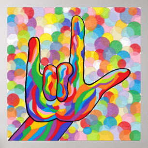 Affiche ASL I Love You on a Bubble Background