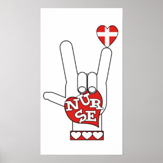 Affiche ASL I Love YOU Sign Language - HAND HEART NURSE
