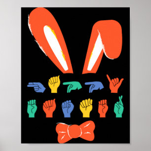 Affiche Asl joyeuses pâques bonbons langue des signes oeuf