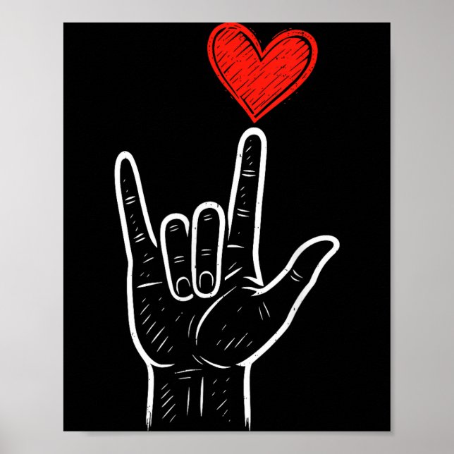 Affiche Asl Love Hand Sign Heart Valentines Day Mens Women (Devant)