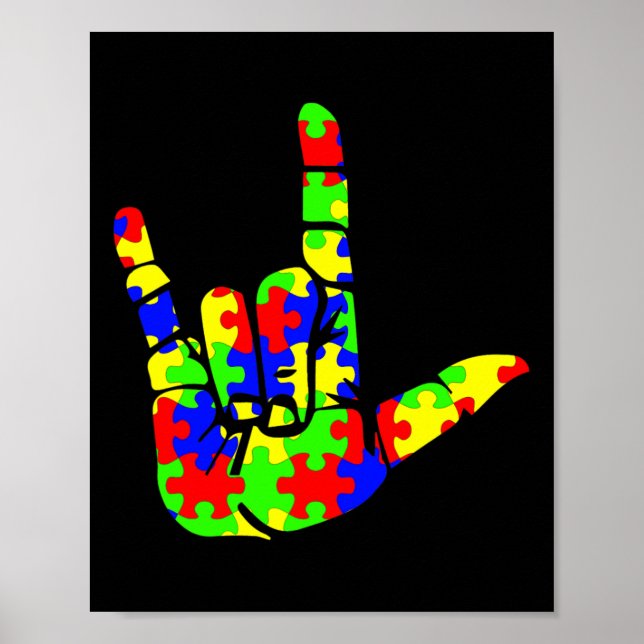 Affiche ASL Love Hand Sign Language Puzzle Autism Awards (Devant)