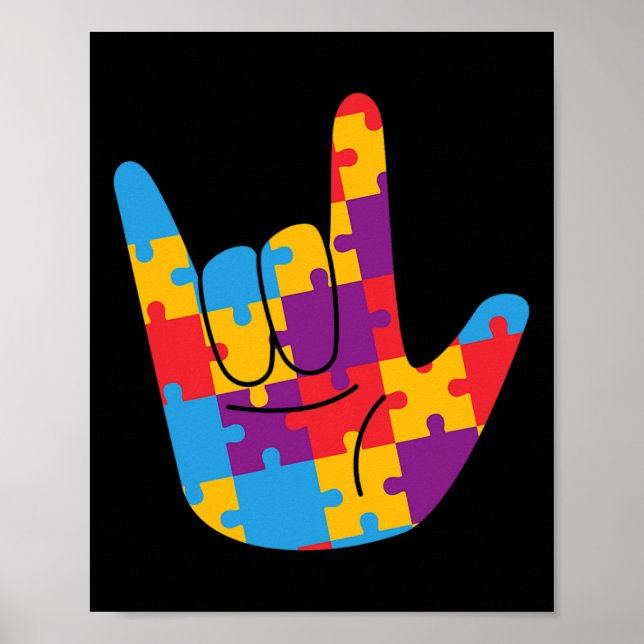 Affiche Asl Love Sign Language Autism Awareness Support Cu (Devant)